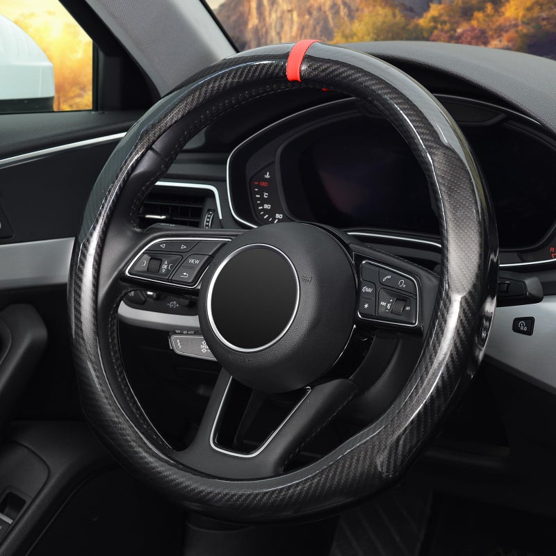 ZHOL Carbon Fiber Steering Wheel Cover, Universal Standard Size 14.5-15 inch Fashion Sport Auto Car Steering Wheel Accessories for Men, Black - Image 3